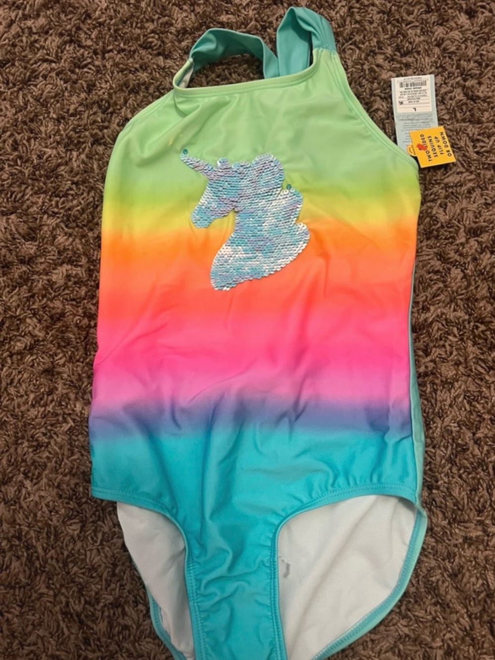 Rainbow Ombre Unicorn Sequin Girls One-Piece Swimsuit